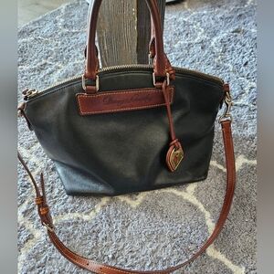 Dooney & Bourke Black Leather Bag with Brown Trim